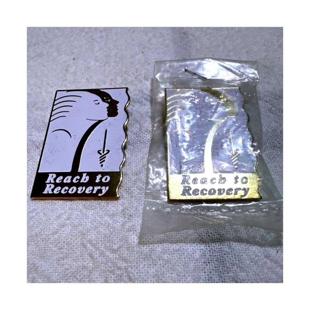 Reach to Recovery Breast Cancer Awareness Enamel Lapel Pins Gold White Set of 2